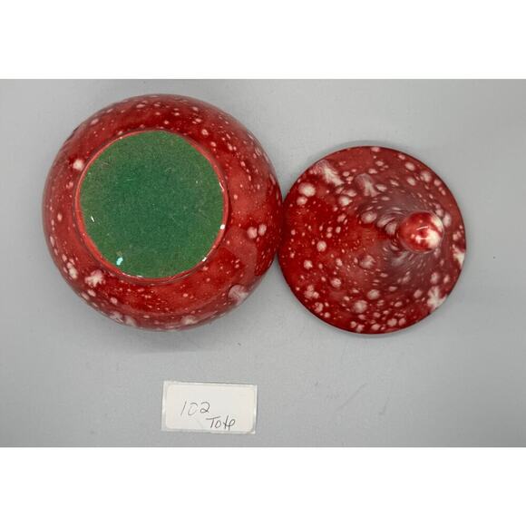 Vintage MCM 1960’s Red White Ceramic Splatter Covered Candy Dish Apothecary 8” - Picture 10 of 10